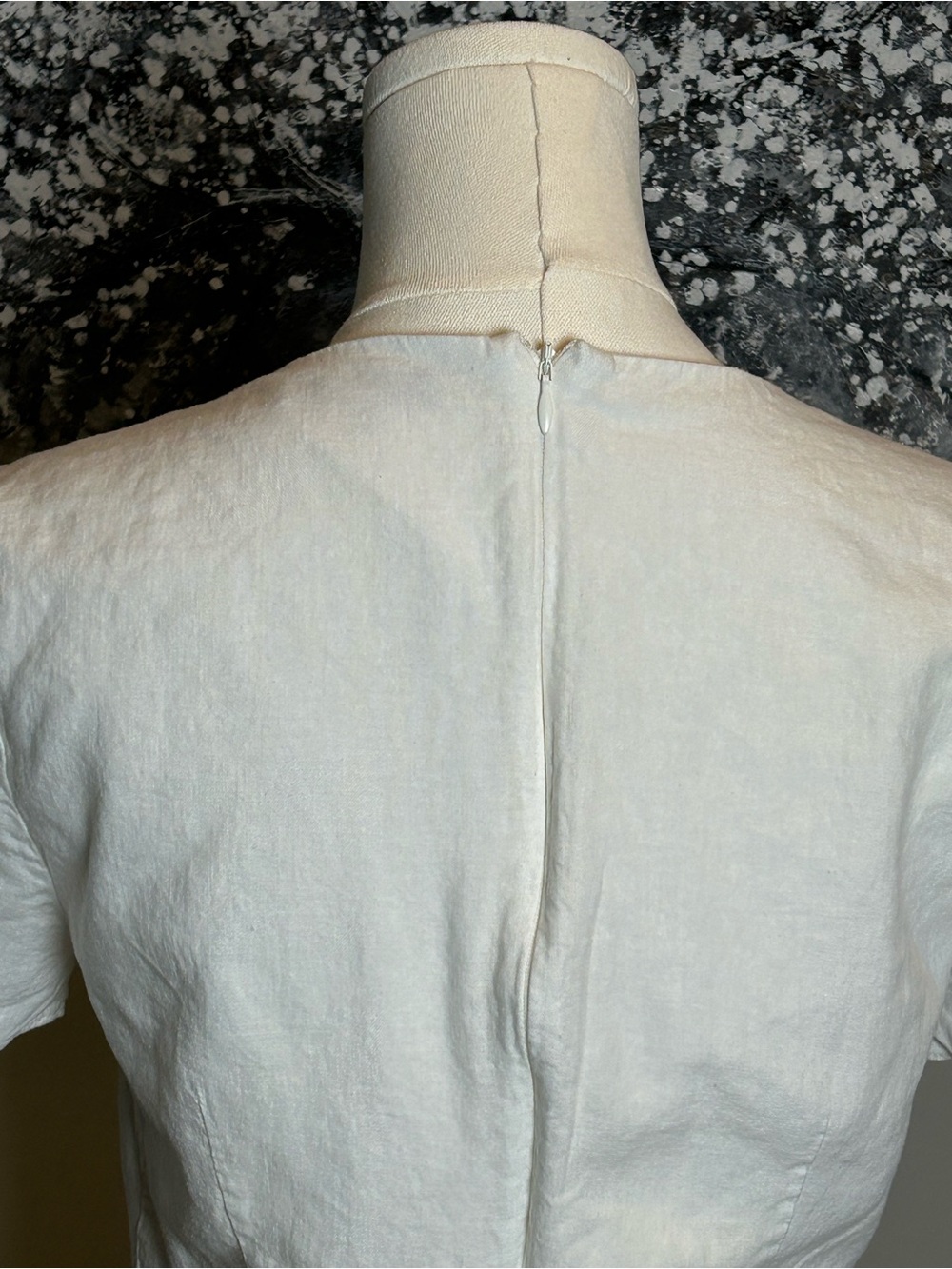Madewell White linen blend Button-Front V-Neck Midi Dress short sleeve size 4 - Picture 9 of 14